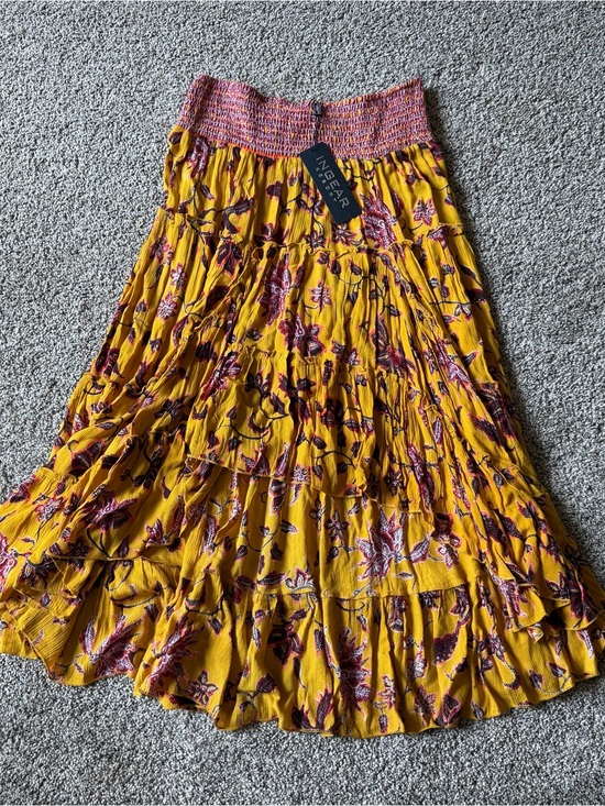 Ingear Dresses & Skirts - NWT Tiered Yellow Floral High Low Skirt Boho Resort Tropical  Vacation Size L/XL